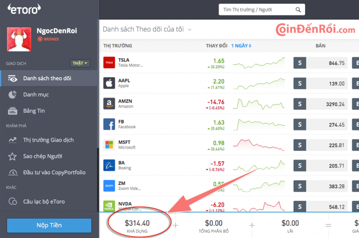 cách nạp tiền vào etoro